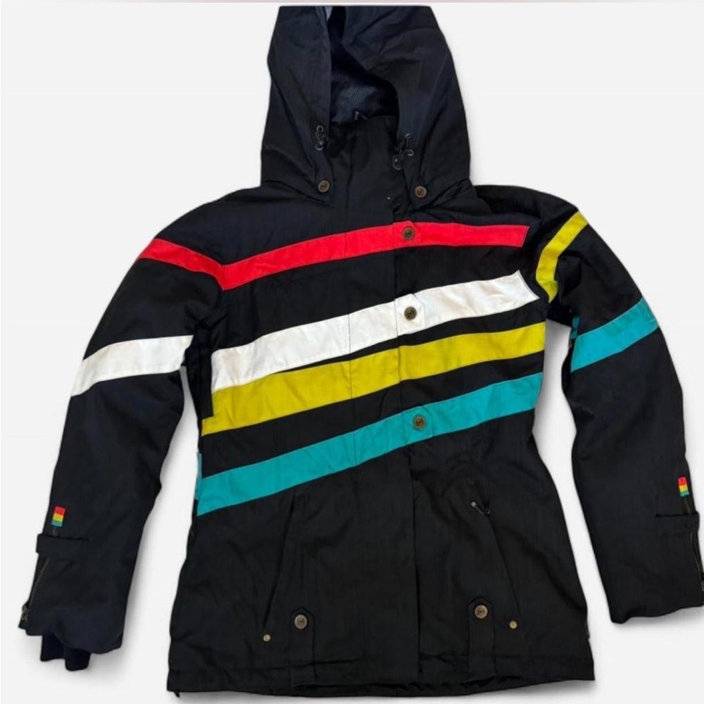 Colorful Striped Hooded Ski Jacket
